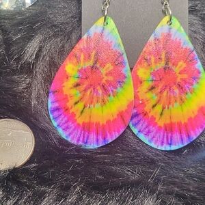 (New) Tye Dye Leather Teardrop Earrings